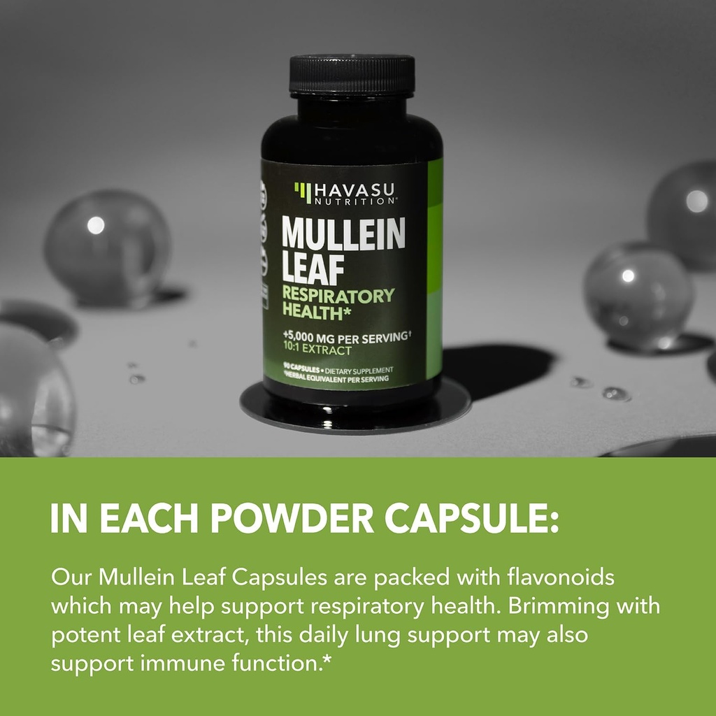 Mullein Leaf Capsules for Respiratory Health - 5000mg Extract 10:1 for Lung Support and Immune Function - 180 Count - Vegan, Non-GMO Capsules - Herbal Supplement for Daily Wellness - 6 Month Supply 5