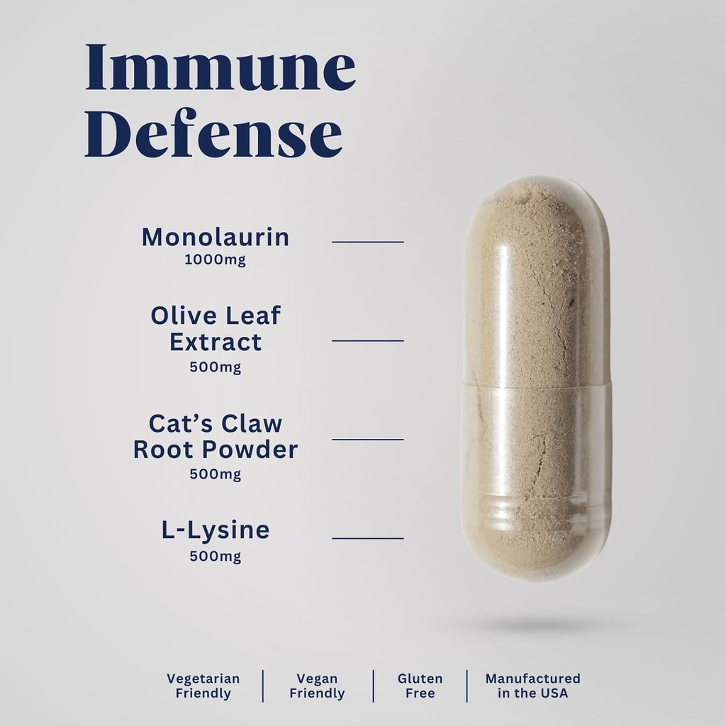 Viracate Immune Defense Supplement | with Monolaurin, Olive Leaf Extract, Cat's Claw, & Lysine | Anti-Microbial Properties | 150 Capsules 6