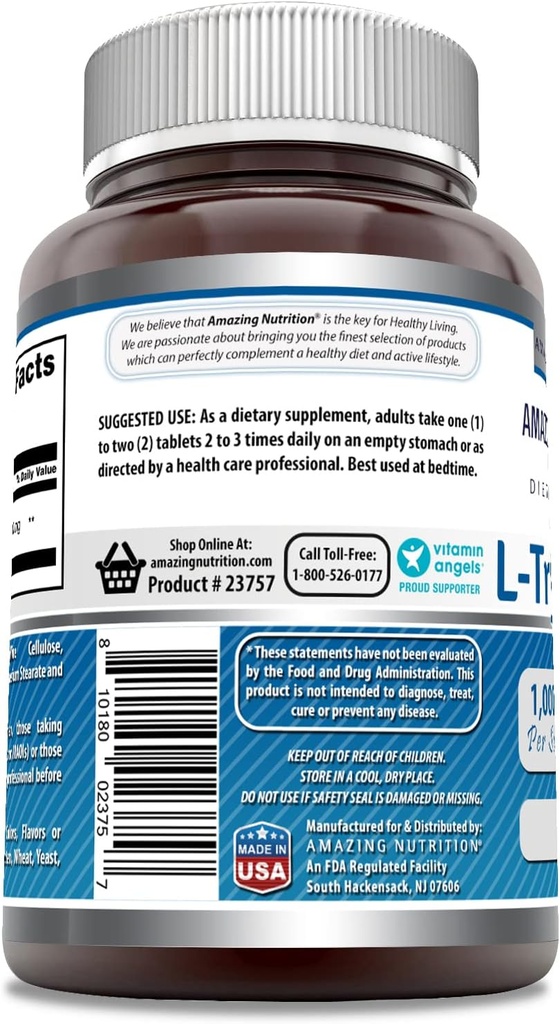 Amazing Formulas L-Tryptophan 1000mg Tablets Supplement | Non-GMO | Gluten Free | Made in USA (60 Count | 2 Pack) 3