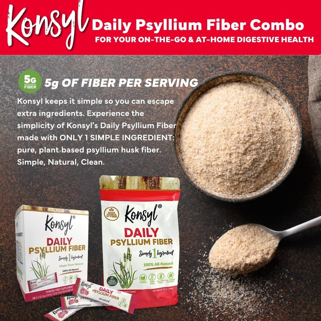 Konsyl Daily Psyllium Fiber Combo -100% All Natural Psyllium Fiber Stick Packs and 540g Bag- All-Natural Soluble Fiber, Supports Digestive Health, Helps Provide Relief from Occasional Cons 3