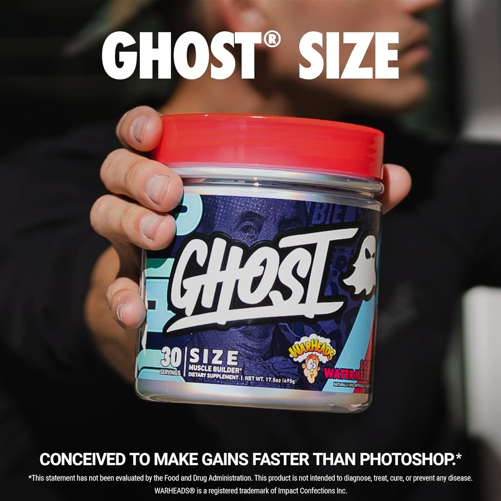 GHOST Size Muscle Builder Dietary Supplement - Warheads Sour Watermelon, 30 Servings - Creatine Muscle Growth and Strength Building Supplements for Men & Women - Free of Sugar & Gluten, Vegan 3