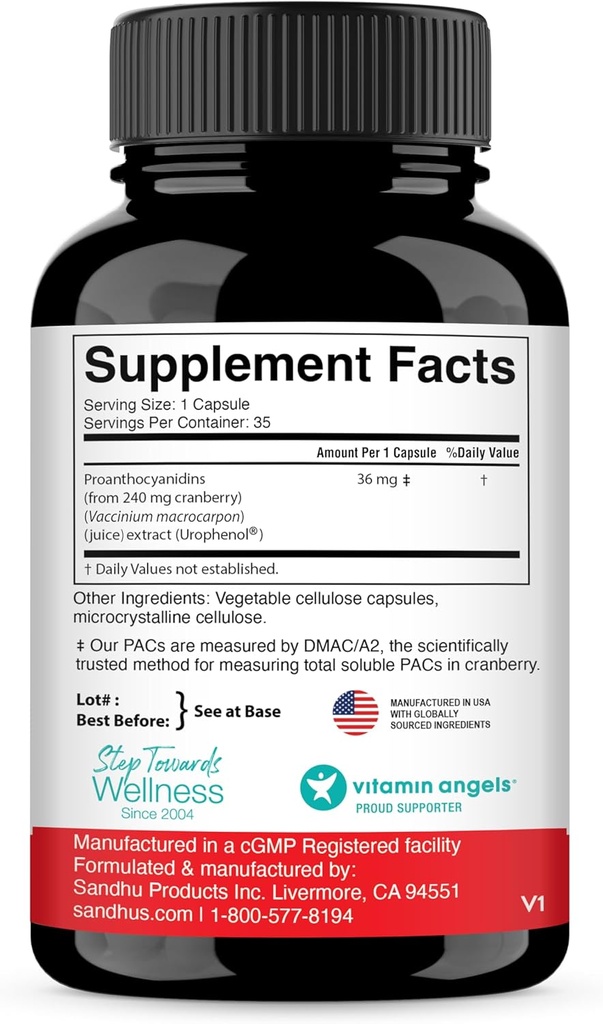 Sandhu's Uripac 36mg PACs clinically Proven 35 Capsules with 9X High Strength Cranberry Extract | Supports UTI Avoidance, Kidney Cleanse Detox and Repair| All Natural and Sugar Free Pills for Women 4
