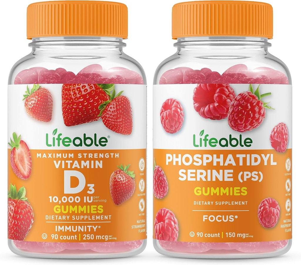 Lifeable Vitamin D 10000 IU + Phosphatidylserine (PS), Gummies Bundle - Great Tasting, Vitamin Supplement, Gluten Free, GMO Free, Chewable Gummy 2