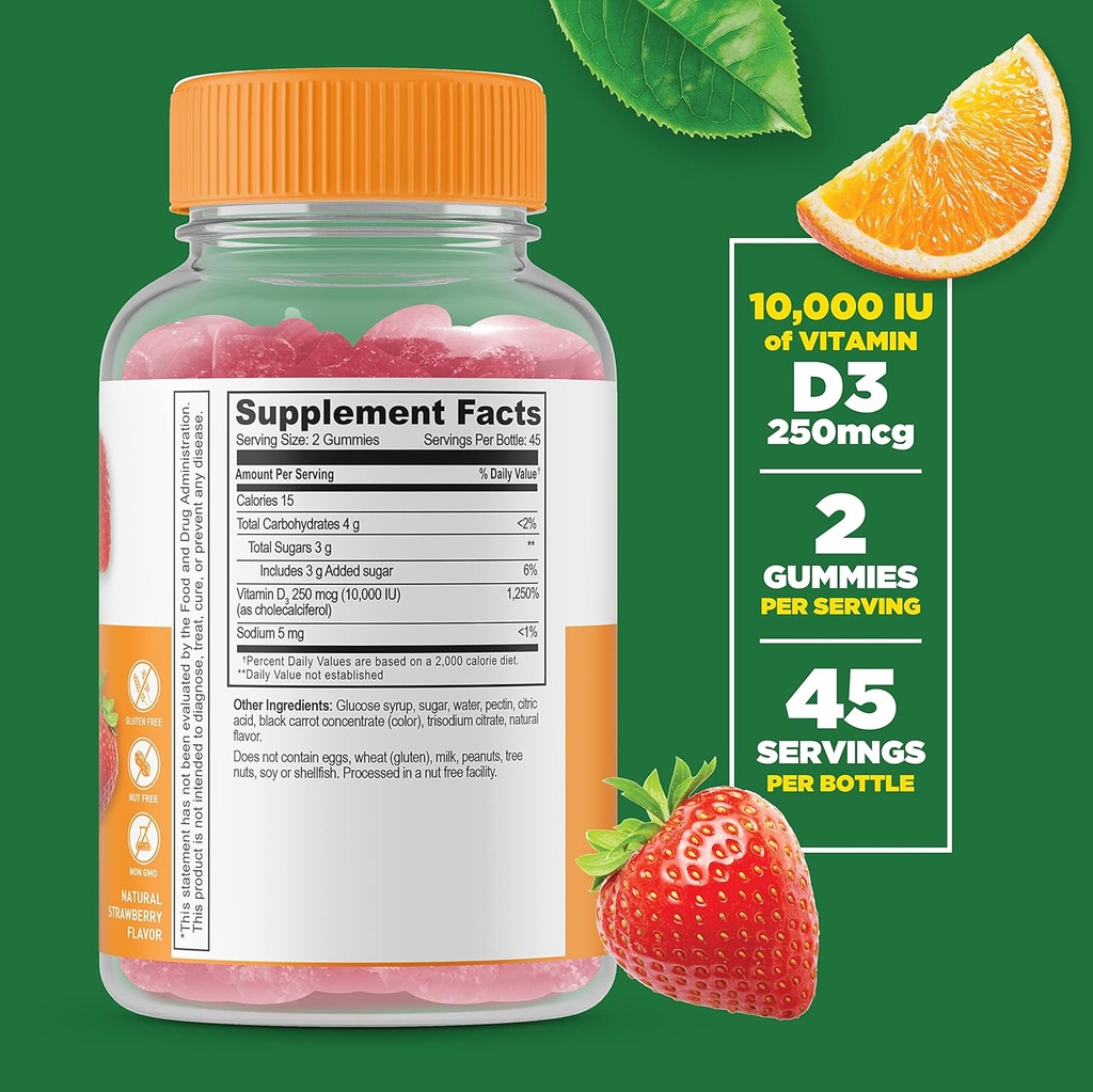 Lifeable Vitamin D 10000 IU + Phosphatidylserine (PS), Gummies Bundle - Great Tasting, Vitamin Supplement, Gluten Free, GMO Free, Chewable Gummy 3