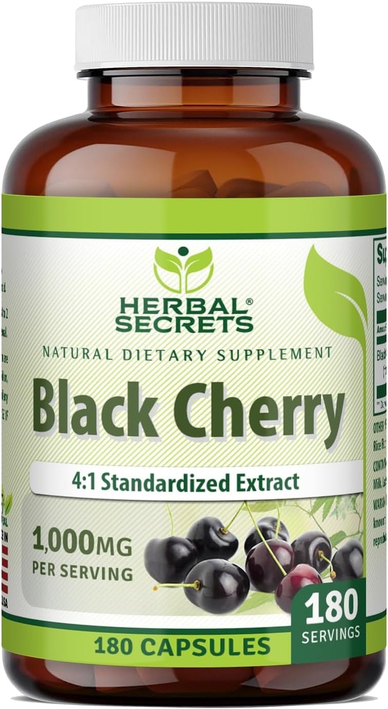 Herbal Secrets Black Cherry 4:1 Extract | 1000 mg Supplement | 180 Capsules | Non-GMO | Gluten Free | Made in USA 2