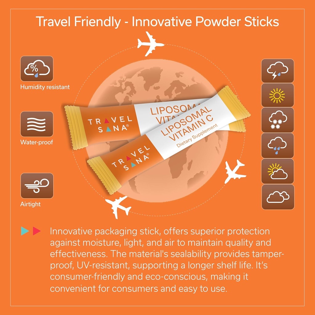 Vitamin C Liposomal (500mg) & Zinc |Enhance Travel Energy, Vitality & Immunity | Combat Travel Fatigue & Oxidative Stress | Advanced Absorption Technology | Fast-Acting | 30 Sticks 6