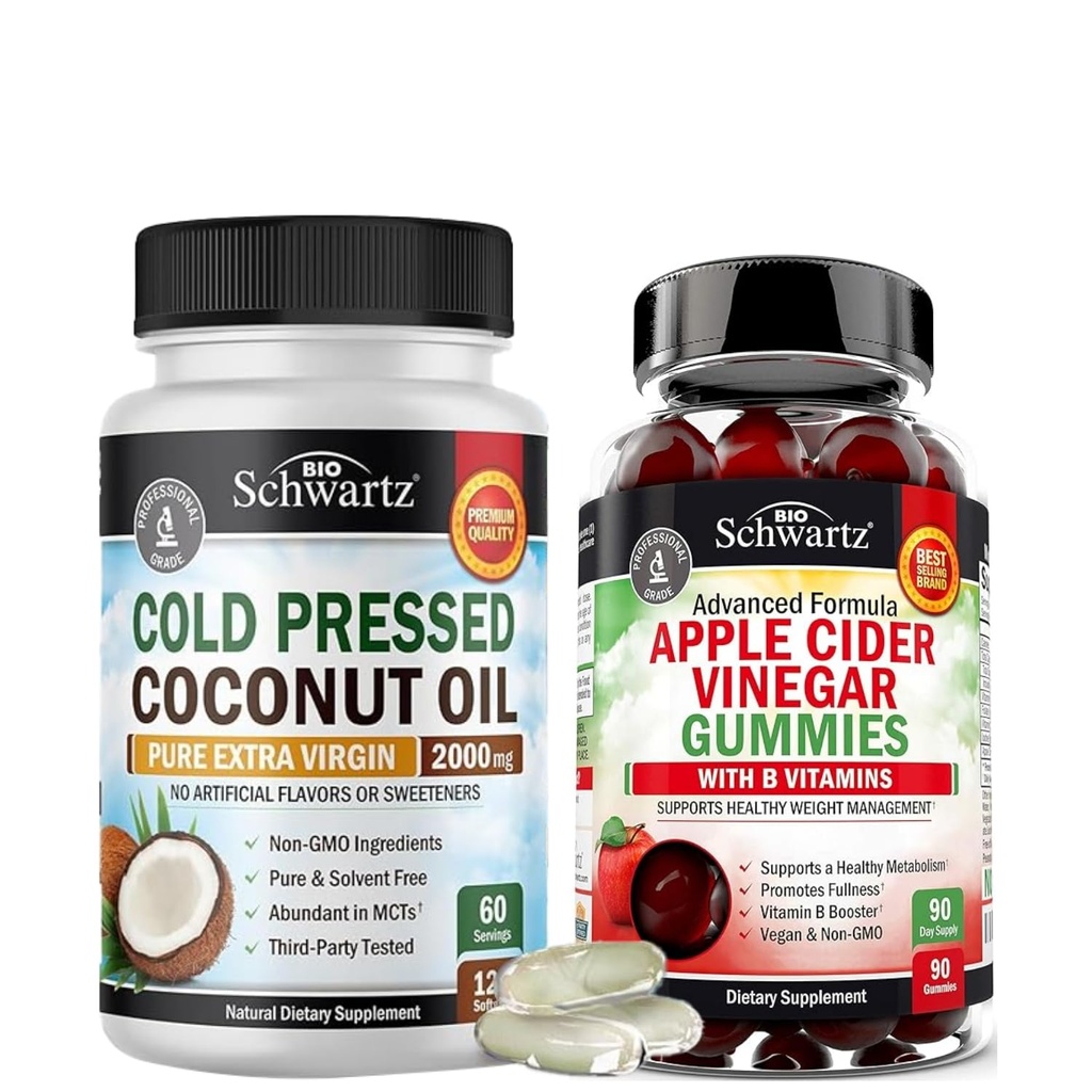 BioSchwartz ACV Apple Cider Vinegar Gummies with B Complex Vitamins (3 Month Supply) Plus Cold Pressed MCT Coconut Oil Capsules (2 Month Supply) 2