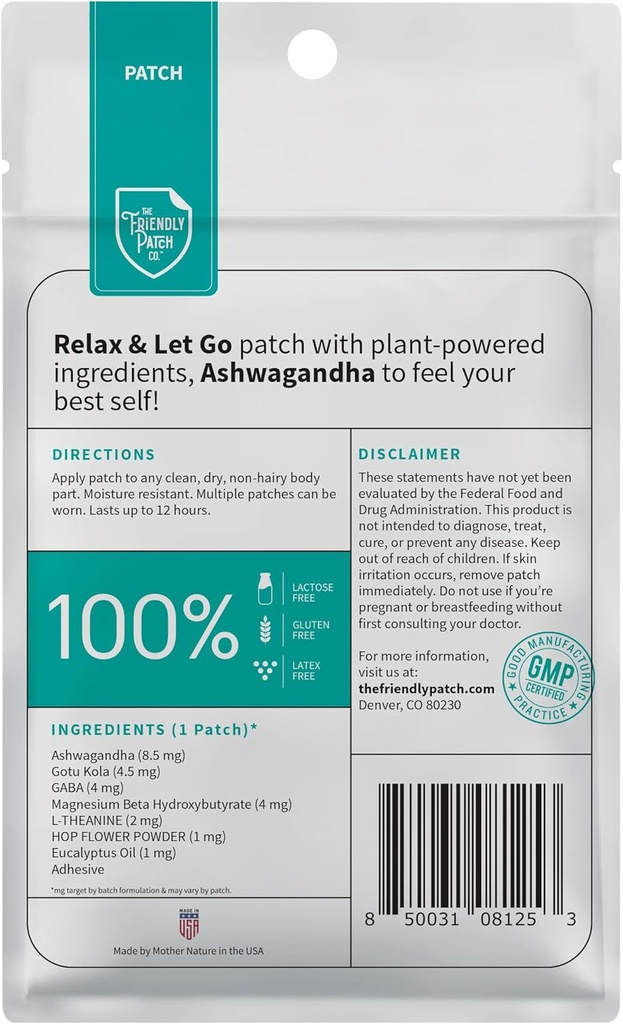 The Friendly Patch - Relax & Let Go with Ashwagandha, Gaba & Gotu Kola - Formerly known as Zen Patches 8 pack 4