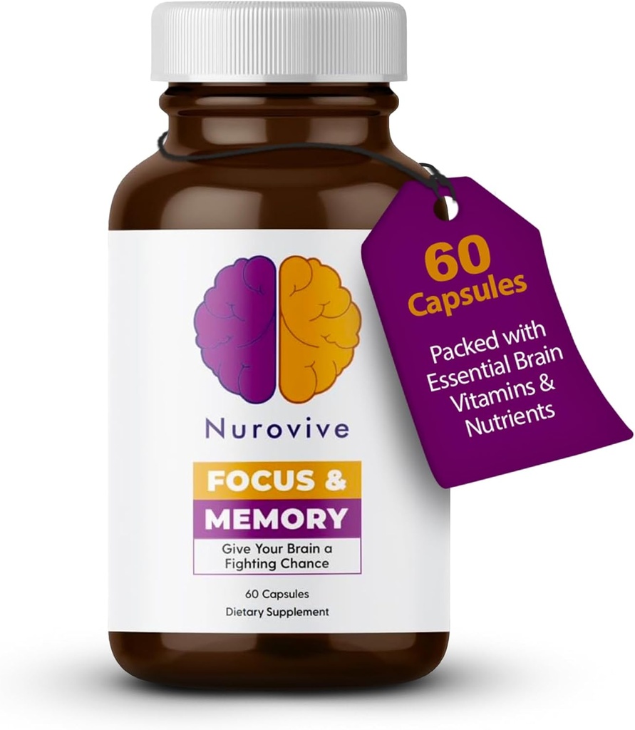 Focus & Memory Supplement for Brain Health, Focus Supplement & Neurotransmitter Support with Vitamin B12, B1, B3 & B5 Plus Taurine, 60 Capsules 2