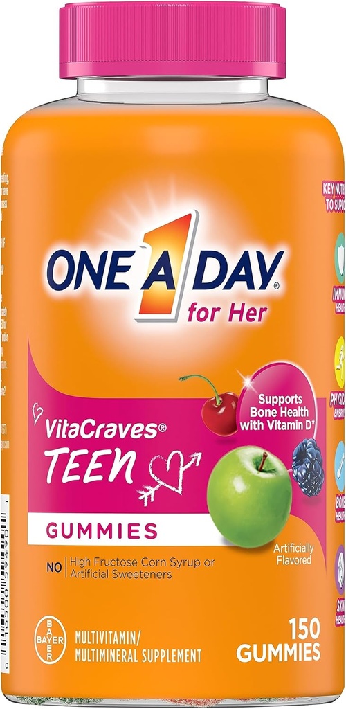 ONE A DAY Teen for Her Multivitamin Gummies, Gummy Multivitamins with Vitamin A, C, D, E and Zinc for Immune Health Support, Physical Energy & More, 60 Count (Pack of 2) 5