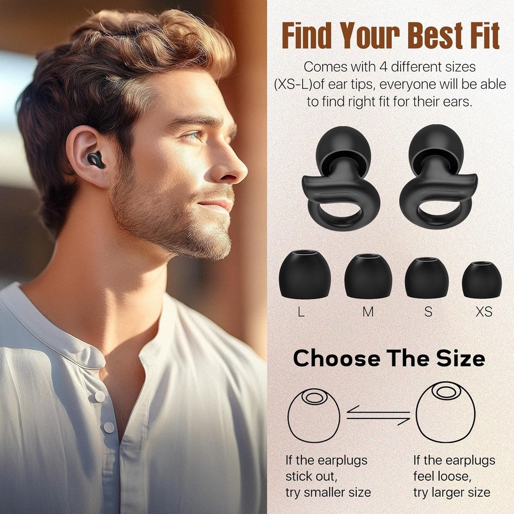 Hearprotek Ear Plugs for Sleeping, 2 Pairs Ear Plugs for Sleep Noise Reduction Ear Protection-Reusable Soft Hearing Protection earplugs for Ear Tinnitus Relief,Misophonia,Snoring,Work,Travel(Black) 5