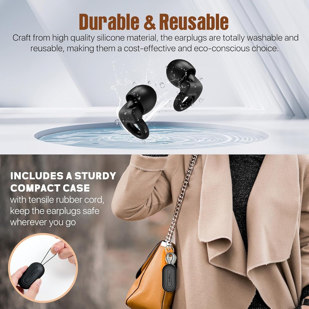 Hearprotek Ear Plugs for Sleeping, 2 Pairs Ear Plugs for Sleep Noise Reduction Ear Protection-Reusable Soft Hearing Protection earplugs for Ear Tinnitus Relief,Misophonia,Snoring,Work,Travel(Black) 6