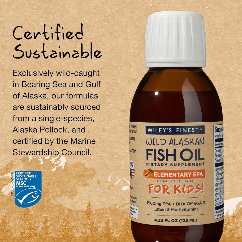 WILEYS FINEST SPO Oil Fish Epa Kids Elementary Mango Peach, 4.23 FZ 5