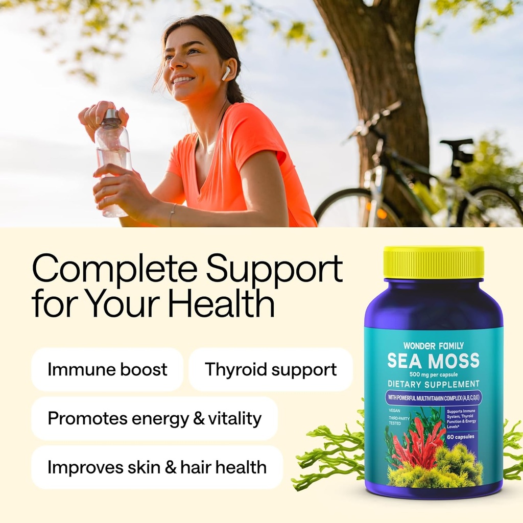 Wildcrafted Irish Sea Moss Capsules – Chondrus Crispus or True Sea Moss Advanced with Biotin, Niacinamide, Vitamins – Multimineral Supplement – Alternative to Irish Seamoss Gel – 60 Seamoss Pills 3