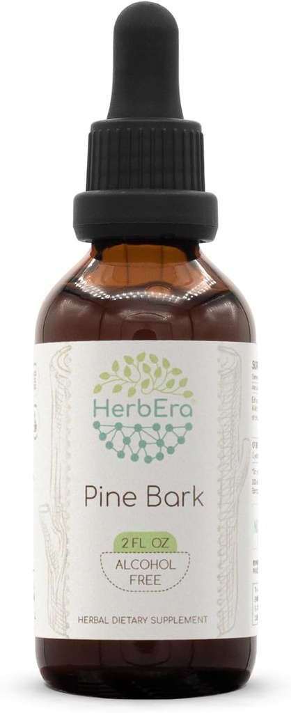 HerbEra Pine Bark B120 Alcohol-Free Herbal Extract Tincture, Concentrated Liquid Drops Natural Pine Bark (Proanthocyanidin) Dried Bark 4 fl oz 6