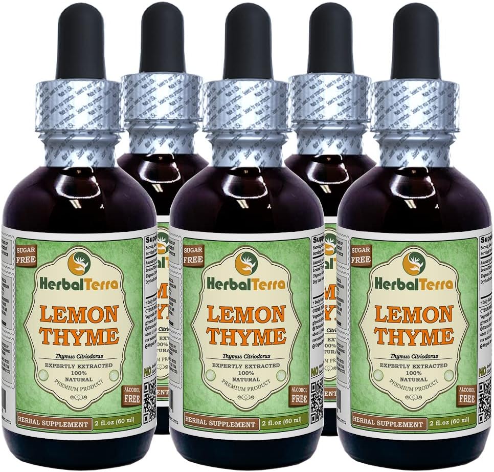 Lemon Thyme (Thymus x Citriodorus) Tincture, Organic Dried Herb Liquid Extract (Brand Name: HerbalTerra, Proudly Made in USA) 2 fl.oz (60 ml) 6