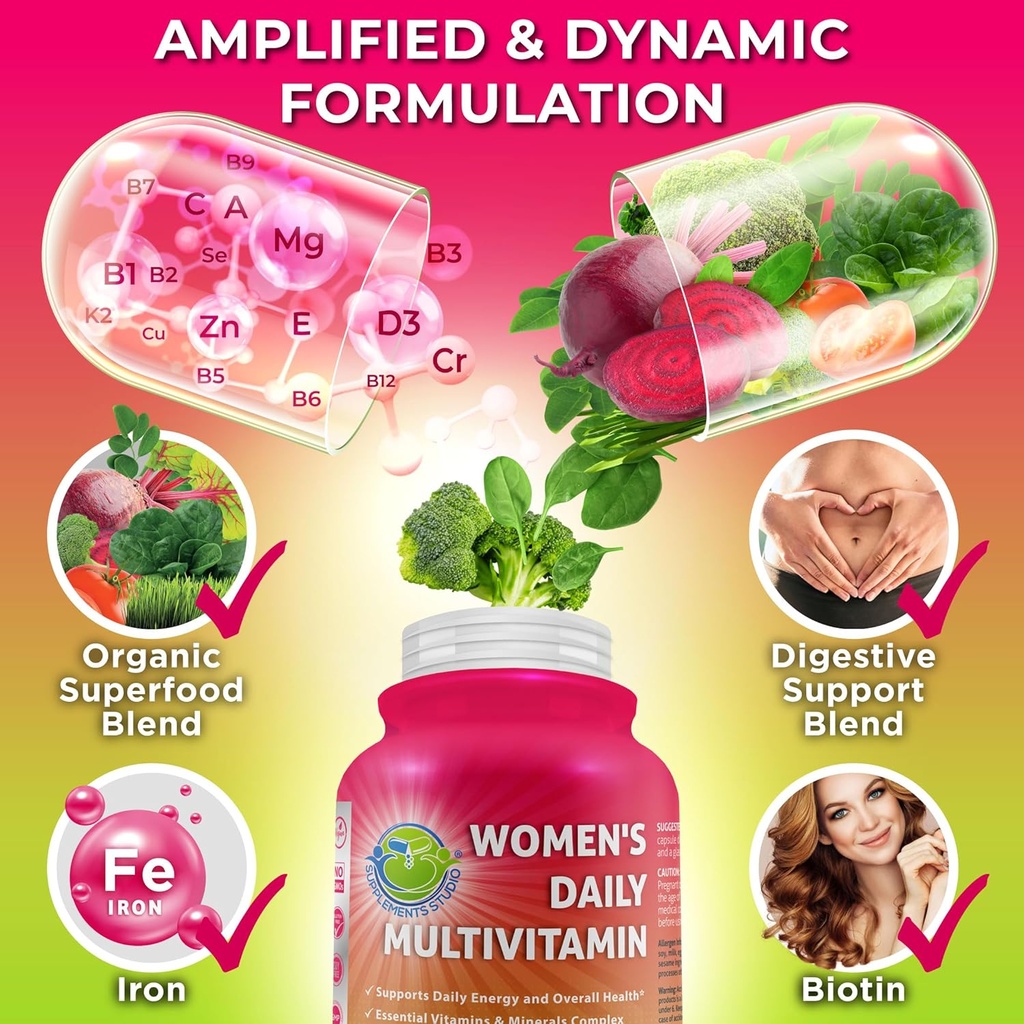 Women’s Multivitamin & Probiotic Support Bundle – 3-in-1 Probiotic with Digestive Enzymes & Prebiotic & Women’s Daily Multivitamin with Iron – Vegan, Non-GMO, Clean Daily Wellness Support 4