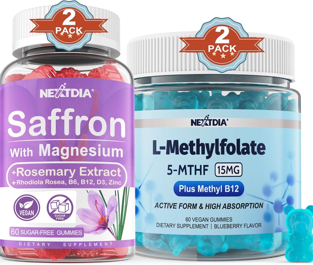 Magnesium Glycinate + L-MethylFolate 15mg & Methyl B12 Gummies, 4 Pack 2