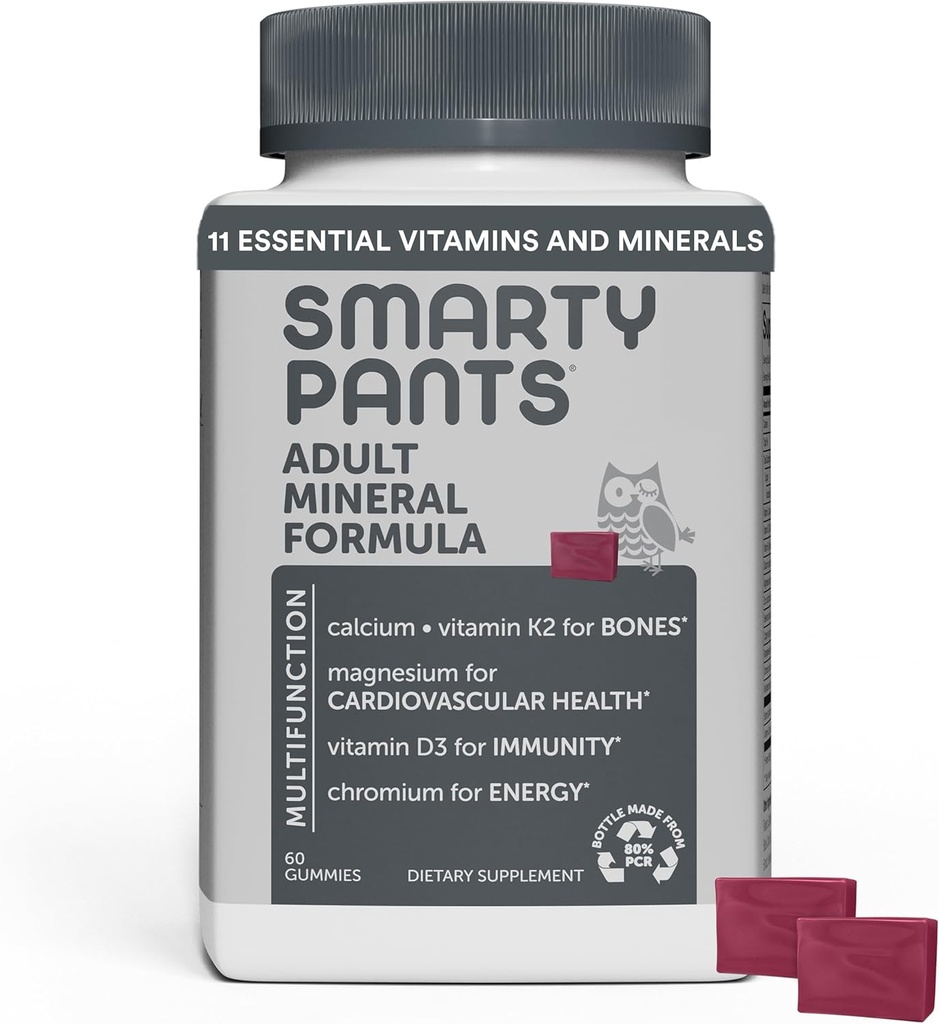 SmartyPants Mineral Chews: Magnesium Citrate & Calcium Supplement with Vitamin D3, Vitamin C, K2, Zinc & Selenium for Immune Support, 60 Count (30 Day Supply) 2
