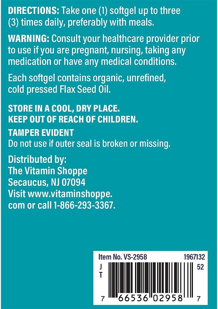 The Vitamin Shoppe Certified Organic Flax Seed Oil 1,000MG, Essential Fatty Acid That Supports Cardiovascular Health, Unrefined & Pesticide Free, Cold Pressed Flax Seed Oil (240 Softgels) 5