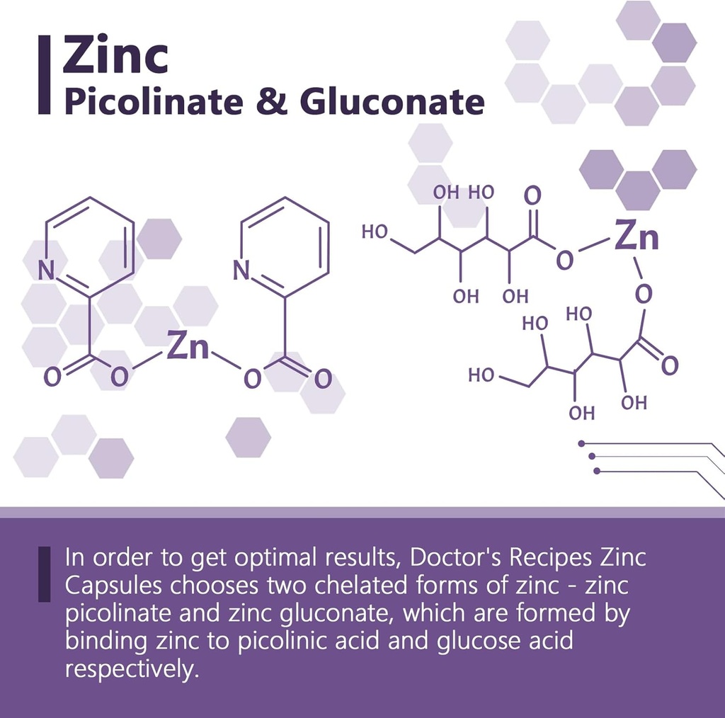 Doctor’s Recipes Zinc 50mg, Highly Absorbable Zinc Picolinate & Gluconate, Supports Natural Immune Defense, DNA & Protein Formation, Cell Growth, Non-GMO, 120 Veggie Capsules 5