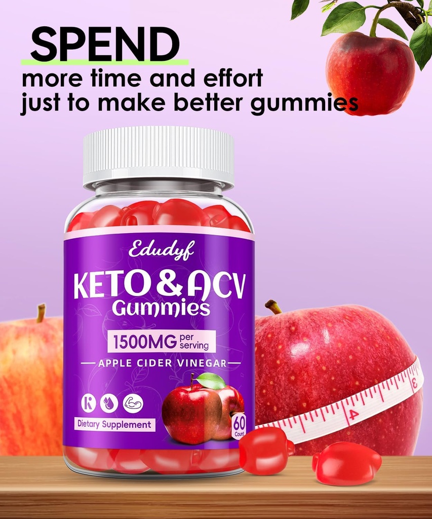 Keto ACV Gummies with B12 B6 – 1500 mg Apple Cider Vinegar Supplement with Pomegranate and Beet Juice, Vegan & Gluten-Free, 180 Gummies for Men & Women 2