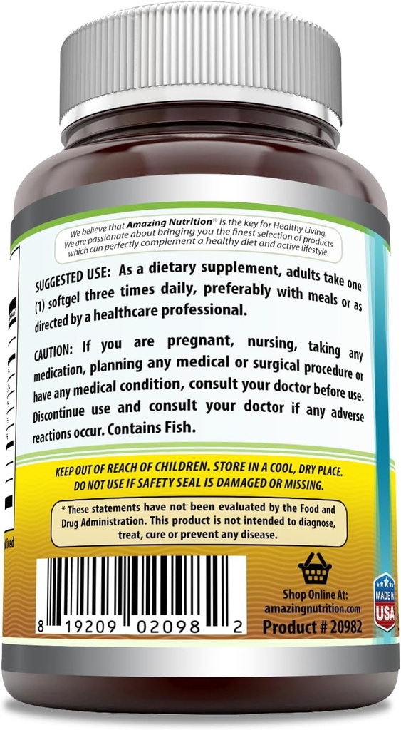 Amazing Omega Fish Oil 1000 mg Softgels Supplement | Omega-3, 180 mg EPA. 120 mg DHA | High Potency (400 Count | 2 Pack) 3