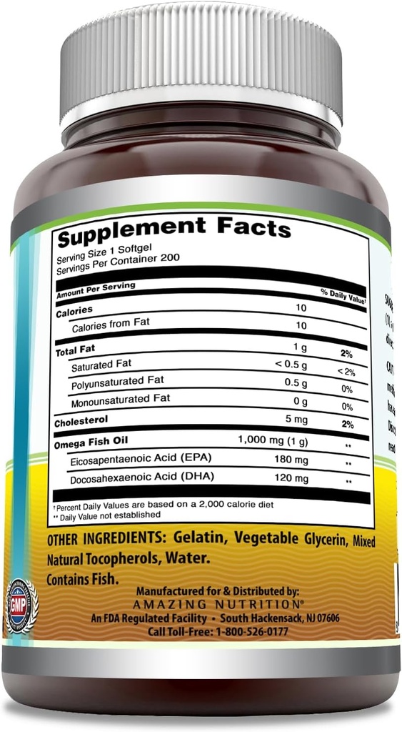 Amazing Omega Fish Oil 1000 mg Softgels Supplement | Omega-3, 180 mg EPA. 120 mg DHA | High Potency (400 Count | 2 Pack) 4