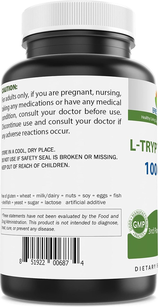 Brieofood L-Tryptophan 1000mg per Serving - 240 Capsules - Supports Poisitive Mood & Relaxation 5