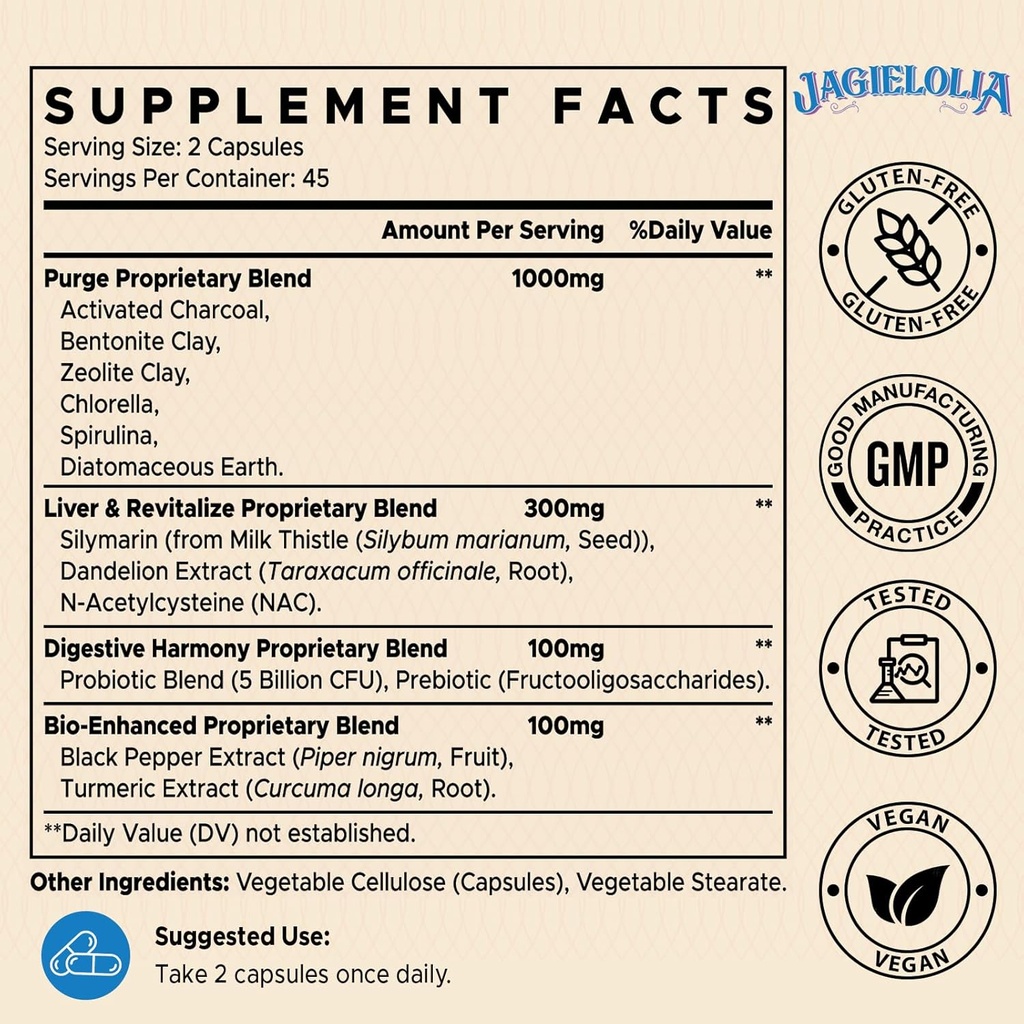 All-In-One Detox Binder Supplement 1500 MG - High Bioavailability, Liver Gut Detox Cleanse with Activated Charcoal, Zeolite & Bentonite Clay for Toxins, Liver, Digestive, 900 Vegan Capsules 4
