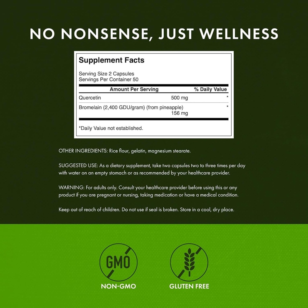 Swanson Quercetin & Bromelain-Promote Respiratory Health Support-Aid Seasonal Immune System Health-Support Cholesterol Levels Already w/i Normal Range 100 Caps (250mg Quercetin/78mg Bromelain) 2 Pack 4