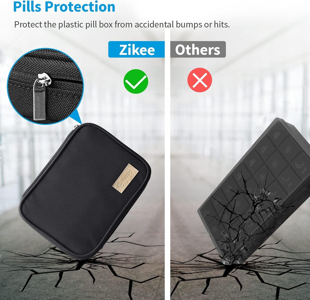 ZIKEE Large Weekly Pill Case Organizer 3 Times a Day, Portable Light Proof Canvas Bag Pill Box 7 Day to Protect Your Privacy and Store Medication, Vitamin, Fish Oil, Supplement (Black) 3