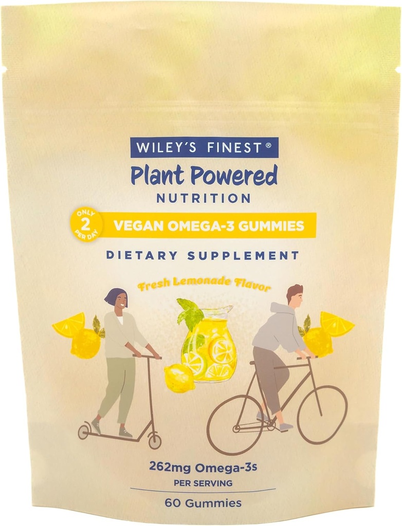 Wiley'S Finest Vegan Omega-3 Gummies - Natural Sugar - Vegetarian Dha, Ala & Sda - Gluten Free - Lemon Flavor, 60 Gummies 2