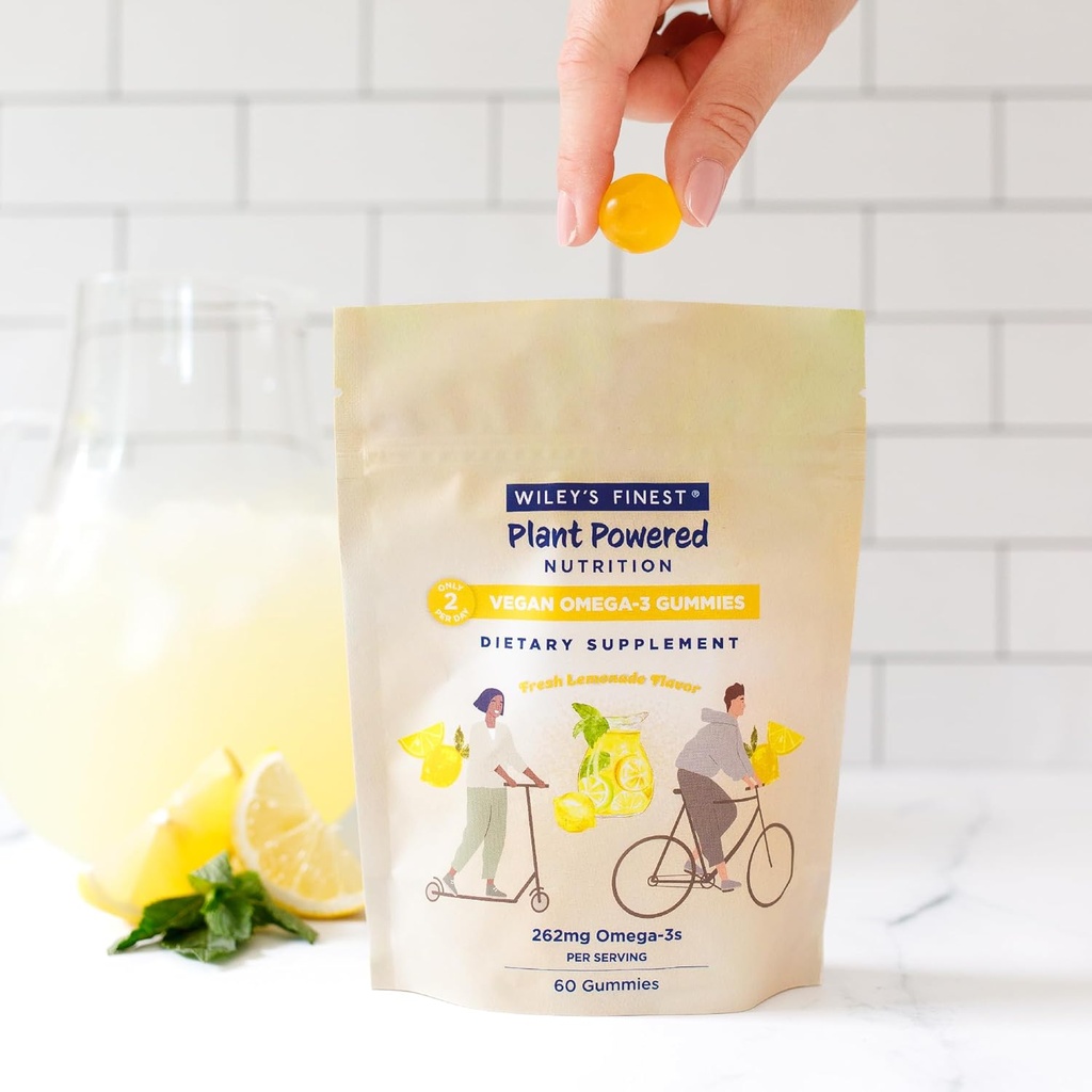Wiley'S Finest Vegan Omega-3 Gummies - Natural Sugar - Vegetarian Dha, Ala & Sda - Gluten Free - Lemon Flavor, 60 Gummies 5
