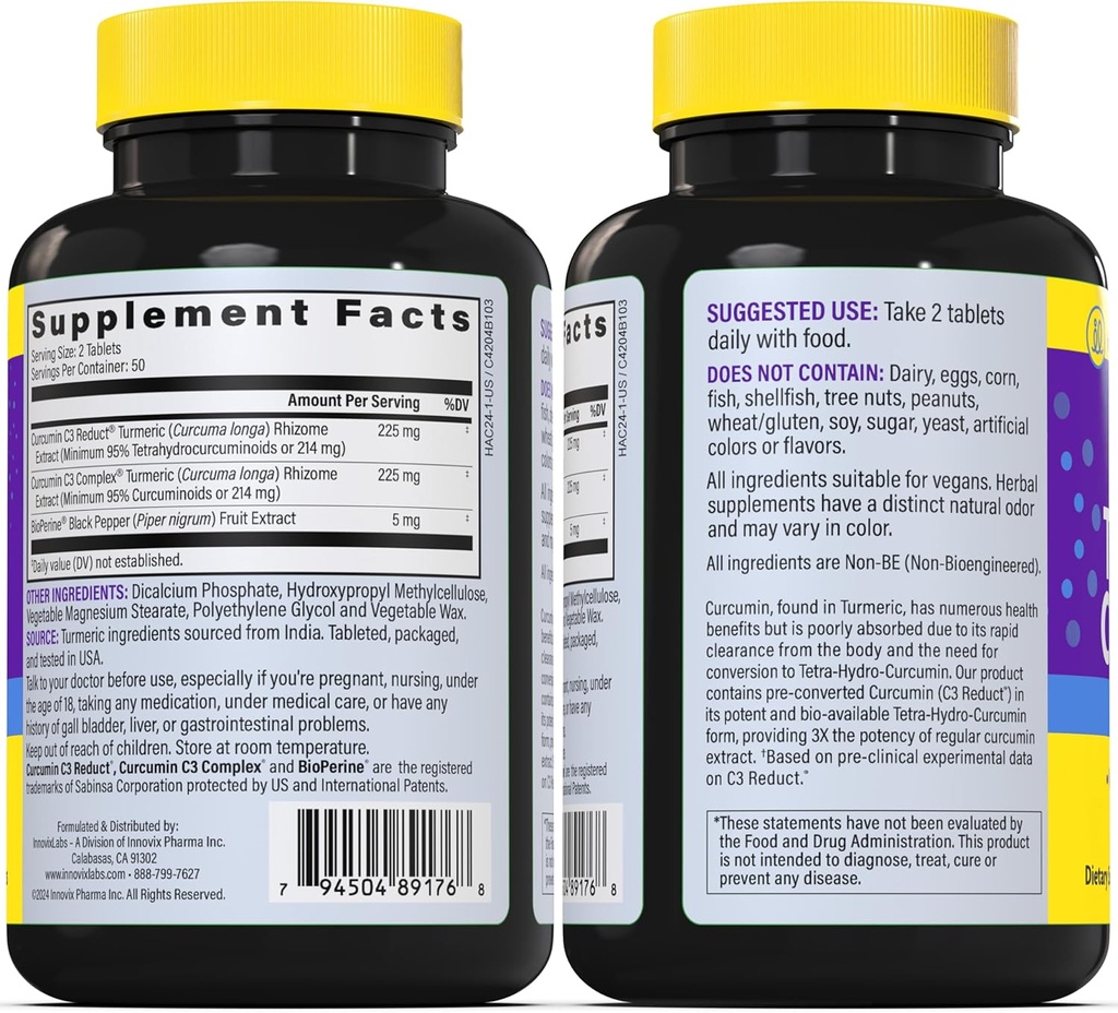 Magnesium & Curcumin Bundle: InnovixLabs Advanced Magnesium (150 Time-Release Capsules) InnovixLabs Turmeric Curcumin (100 Time-Release Tablets). Promotes Relaxation, Bones, Muscle and Immune Health.* 4