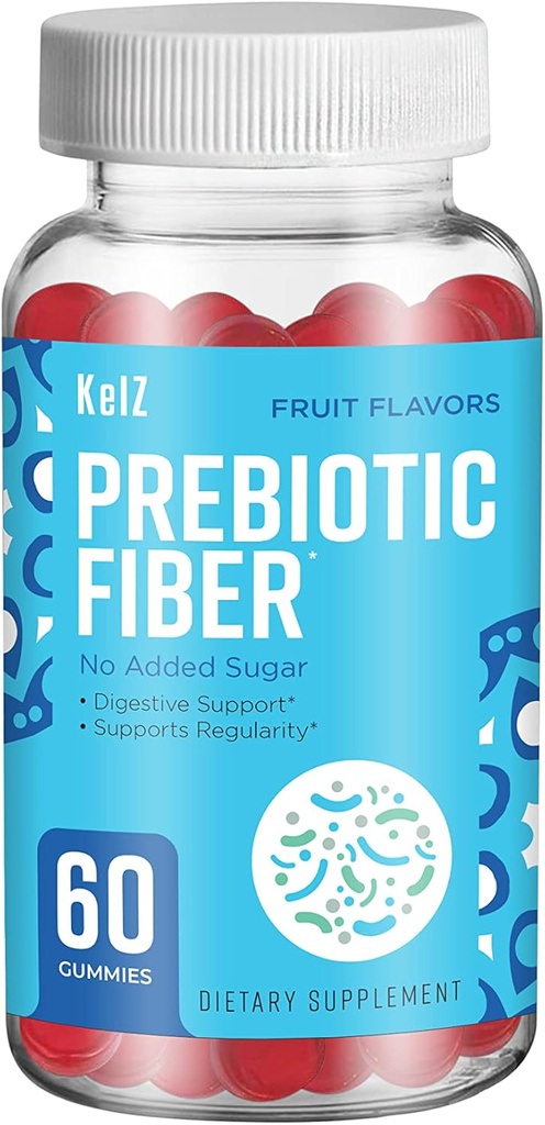 KelZ Prebiotic Fiber Supplement Gummies, Fruit Flavors, 60 Count (Pack of 1) 2