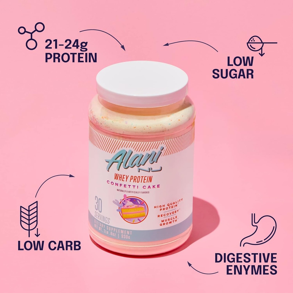 Alani Nu Whey Protein Powder Confetti Cake | 23g Protein with Low Sugar & Digestive Enzymes | Meal Replacement Powder | Low Fat Low Carb Whey Isolate Protein Blend | 30 Servings 6