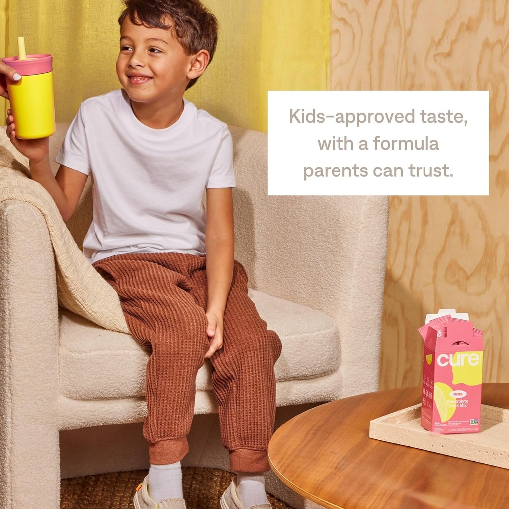 Cure Hydration - Kids Electrolyte Drink Mix | Plant-Based Pediatrician Formulated Rehydration Powder | No Added Sugar, Non-GMO, Gluten-Free | Pink Lemonade, Mixed Berry, Fruit Punch - Bundle 6