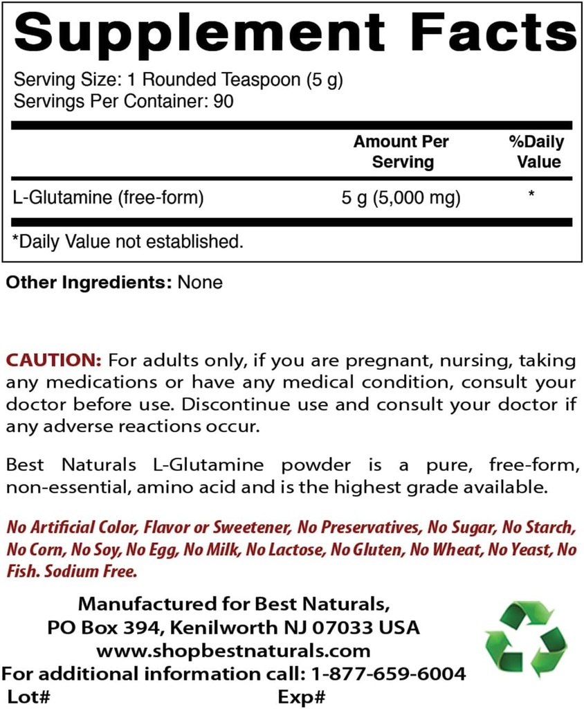 Best Naturals L-Glutamine Pure Powder 1 LB (1 LB (Pack of 2)) 3