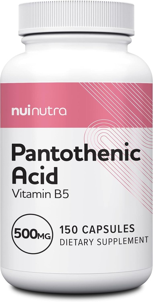NUI NUTRA Pantothenic Acid (Vitamin B5) Supplement 500mg, 150 Capsules - Supports Energy, Focus, Digestive System, & Healthy Skin 2