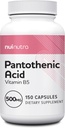 NUI NUTRA Pantothenic Acid (Vitamin B5) Supplement 500mg, 150 Capsules - Supports Energy, Focus, Digestive System, & Healthy Skin 2