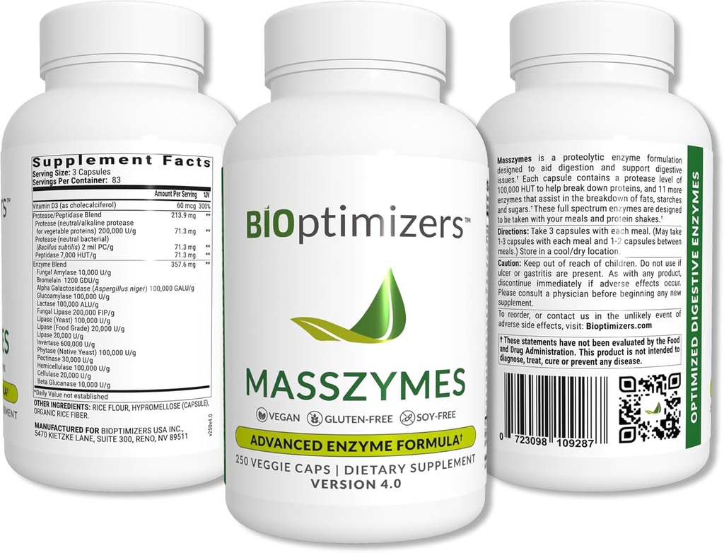 BiOptimizers - Essential Digestive Enzymes Bundle - P3-OM - Gluten Guardian - MassZymes - HCL Breakthrough - Doctor-Formulated (550 Capsules) 4