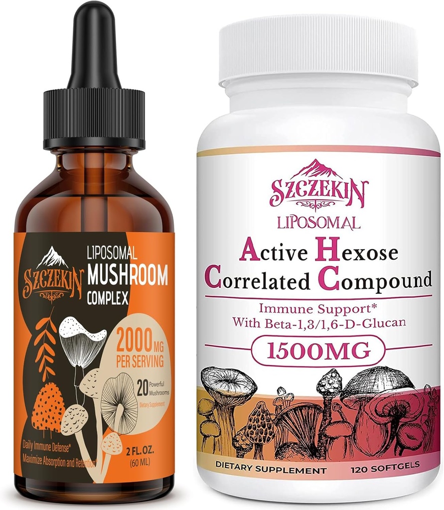 1500 MG Liposomal Active Hexose Correlated Supplement 120 SoftGels Bundle with 2000 MG Liposomal Mushroom Complex Drops 30 Servings 2