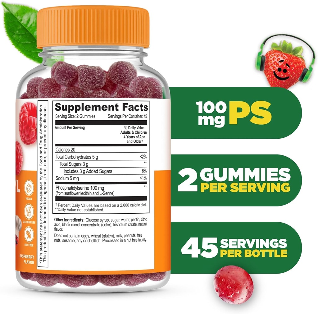 Lifeable Phosphatidylserine (ps100) Kids | 100mg Kids Focus Gummies | Great Tasting Phosphatidylserine Supplement | Focus Supplement for Kids | 90 Gummies 3