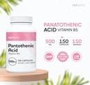 NUI NUTRA Pantothenic Acid (Vitamin B5) Supplement 500mg, 150 Capsules - Supports Energy, Focus, Digestive System, & Healthy Skin 5