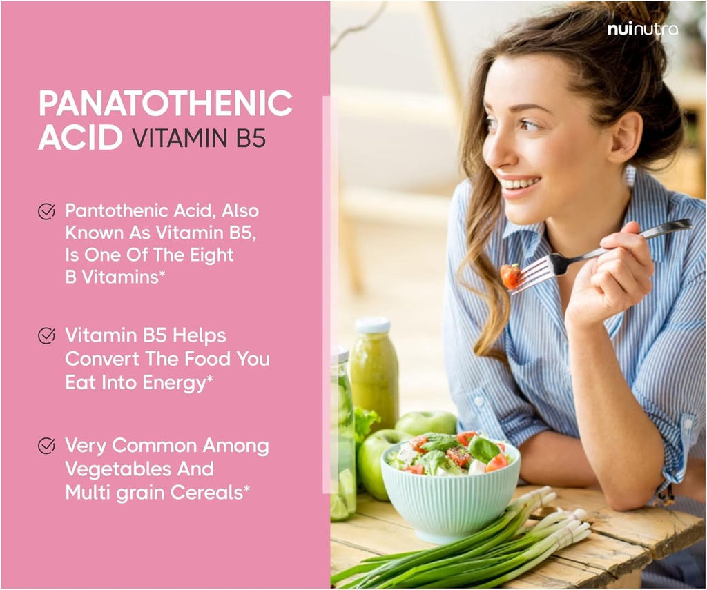 NUI NUTRA Pantothenic Acid (Vitamin B5) Supplement 500mg, 150 Capsules - Supports Energy, Focus, Digestive System, & Healthy Skin 6