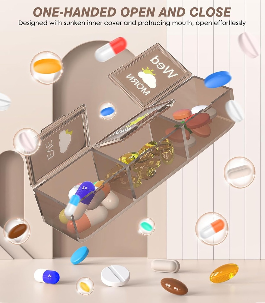 Medilax Pill Organizer 3X a Day, Pill Boxes and Organizer 3 Times a Day, Pill Box 7 Day，Pill Case with Triple-Protective, Pill Containers for Vitamins/Medication/Supplements, Coffee 5