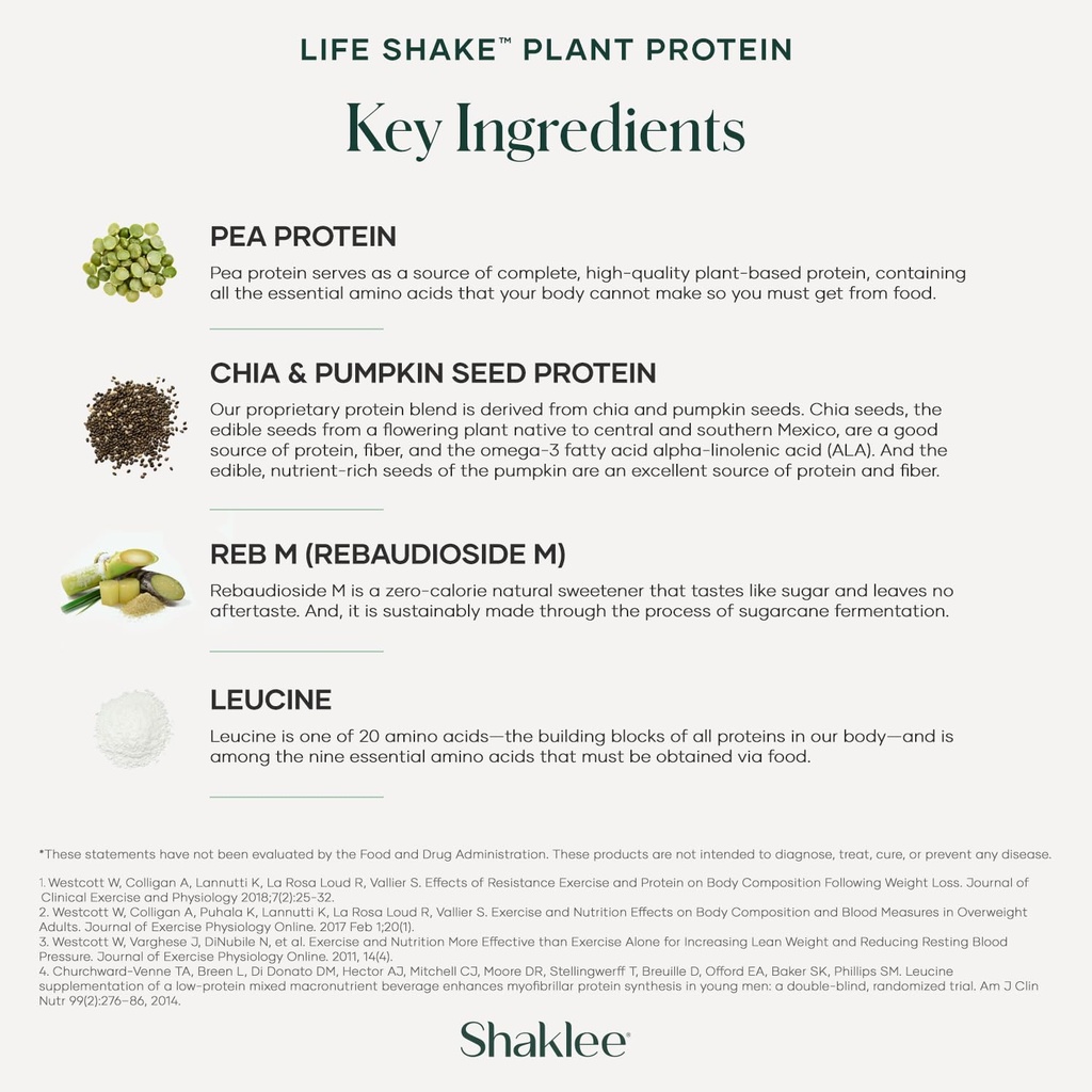 Shaklee Life Shake™ Plant Protein French Vanilla - Complete Meal Replacement with 20g Protein, 6g Fiber, 24 Vitamins & Minerals - Supports Satiety & Healthy Weight - Non-GMO - 14 Servings 6