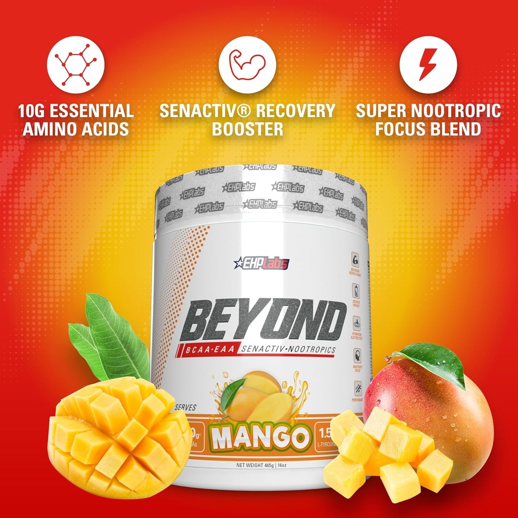 EHP Labs Beyond BCAA Powder Amino Acids Supplement for Muscle Recovery - 8g of Sugar Free BCAAs Amino Acids Post Workout Recovery Powder & 10g of EAA Amino Acids Powder - 60 Servings (Mango) 5