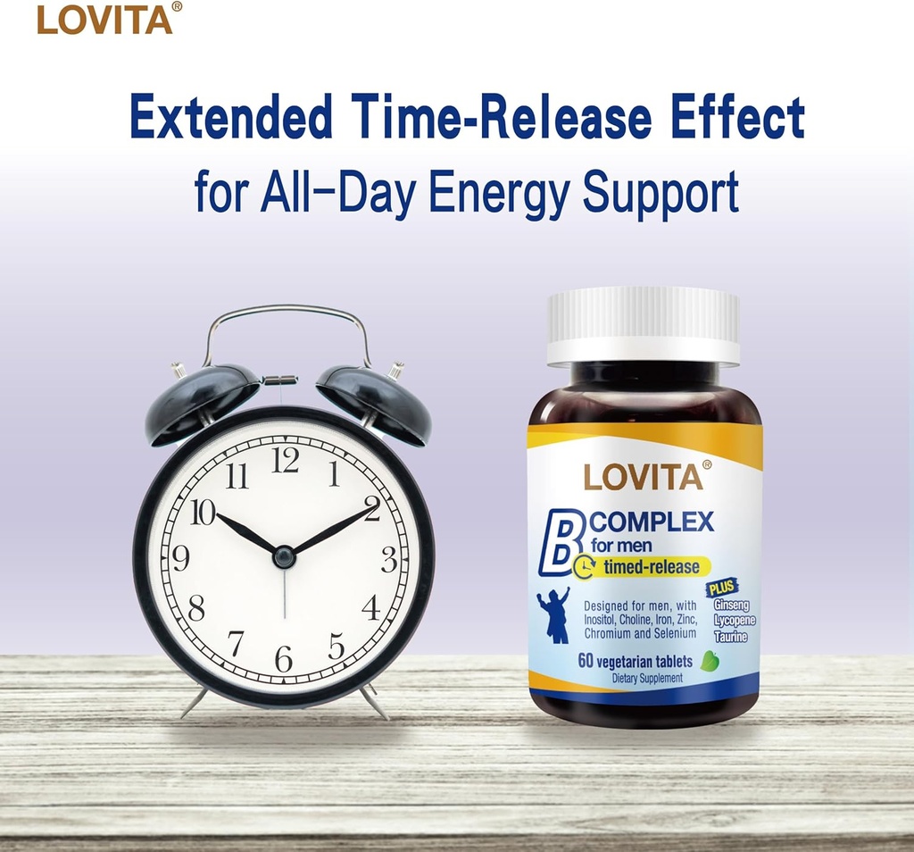Lovita Timed-Release B Complex for Men | 8-Hour Energy & Nutrient Metabolism Support with 10 Vitamin Bs, Vegetarian Tablets (60 Count) 5